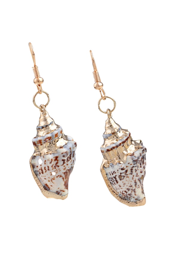 Golden Color Life Like Smooth Conch Seashell Antique Influenced Element Earrings