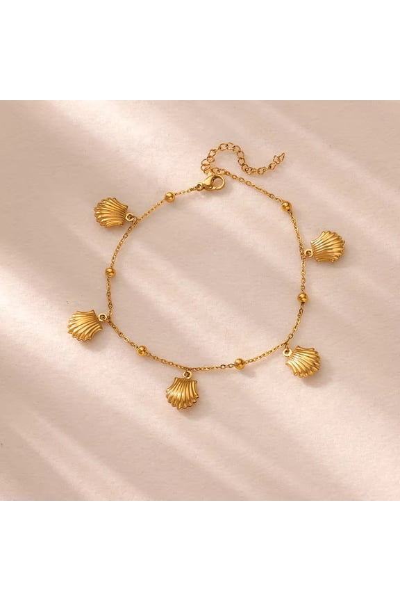 Golden Color Starfish Shell Fish Charm Anklet Link New Bead Chain14K Yellow Gold Bracelet Women On Foot Summer Waterproof Jewelry
