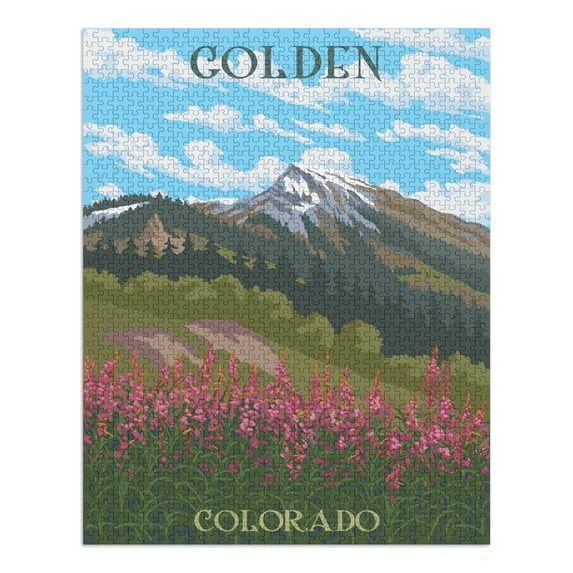 Golden, Colorado, Fireweed and Mountain (1000 Piece Puzzle, Size 19x27, Challenging Jigsaw Puzzle for Adults and Family, Made in USA)