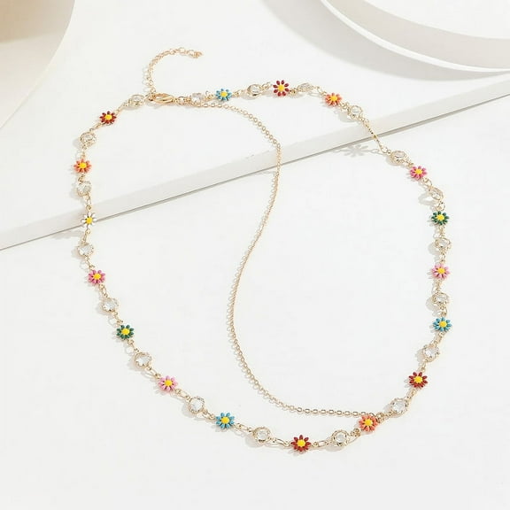 Golden Colourful Flowers Headpiece Hair Chain Transparent Bead Head Chain Jewelry Bride Party Festival Birthday Gift For Women and Girls