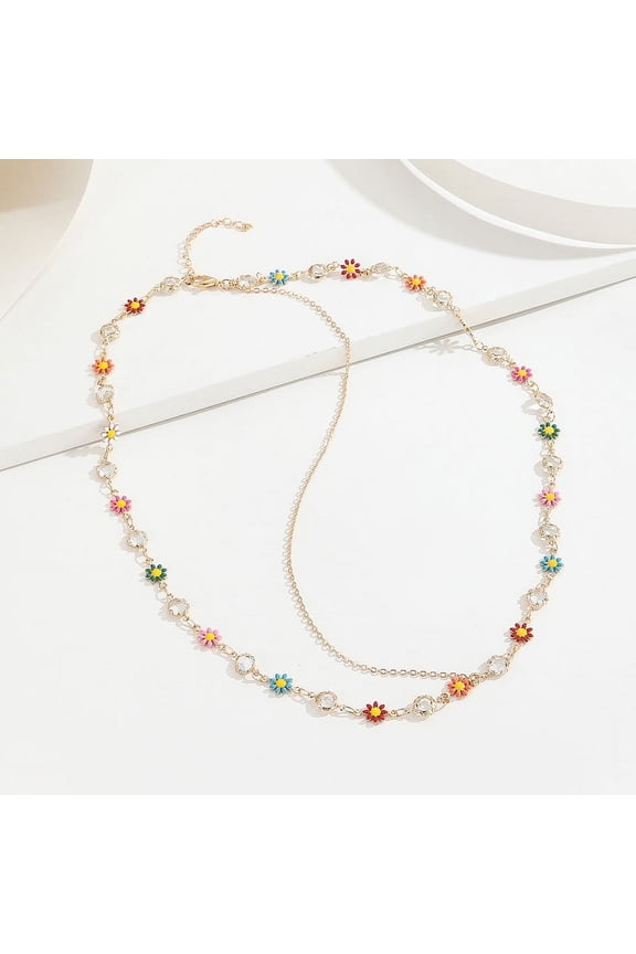 Golden Colourful Flowers Headpiece Hair Chain Transparent Bead Head Chain Jewelry Bride Party Festival Birthday Gift For Women and Girls