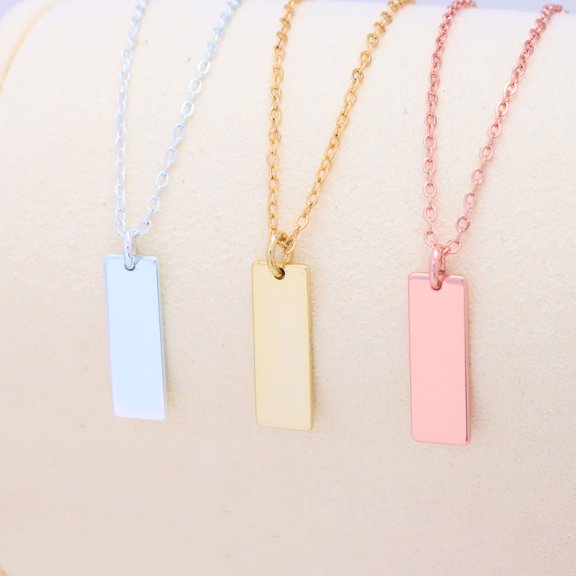 Golden Copper Alloy Rectangle Pendant Necklace with O-Link Chain for Women - Geometric Fashion Jewelry