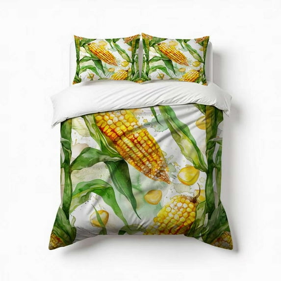 Golden Corn And Kernels Pattern Bedding Set 3 Pcs Soft Microfiber Quilt Cover For Bedroom Decor, Comforter Cover With 2 Pillowcase
