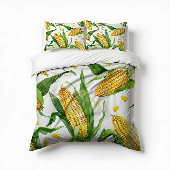 Golden Corn And Kernels Pattern Bedding Set 3 Pcs Soft Microfiber Quilt Cover For Bedroom Decor, Comforter Cover With 2 Pillowcase