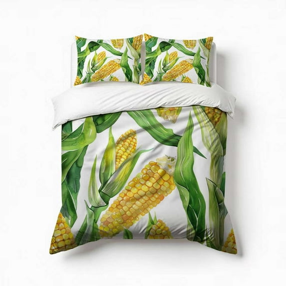 Golden Corn And Kernels Pattern Bedding Set 3 Pcs Soft Microfiber Quilt Cover For Bedroom Decor, Comforter Cover With 2 Pillowcase