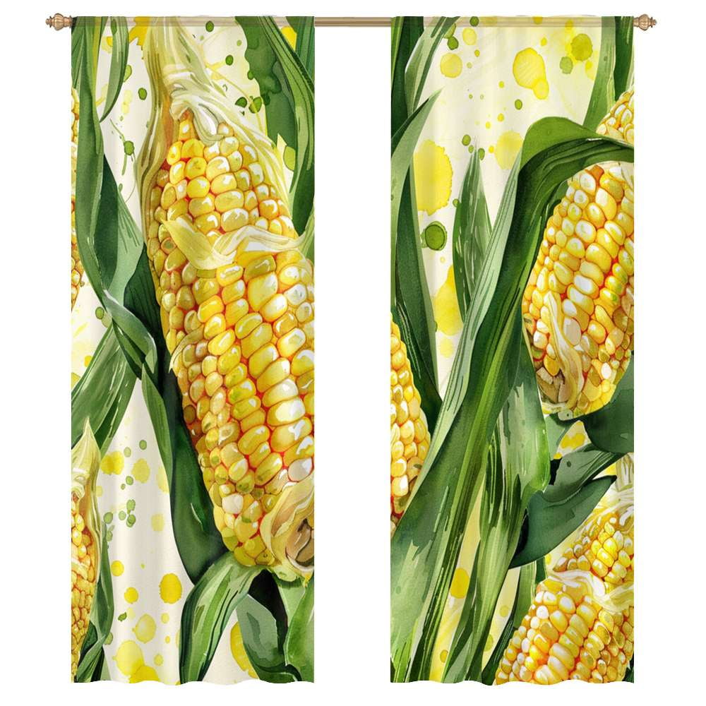 Golden Corn And Kernels Pattern Sheer Voile Curtain Window Tulle ...