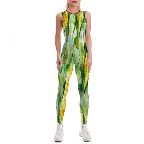 Golden Corn And Kernels Pattern Women's One Piece Yoga Jumpsuits Leggings Playsuit Gym Suit Fitness Running Athletic Clothes Gym Wear Set