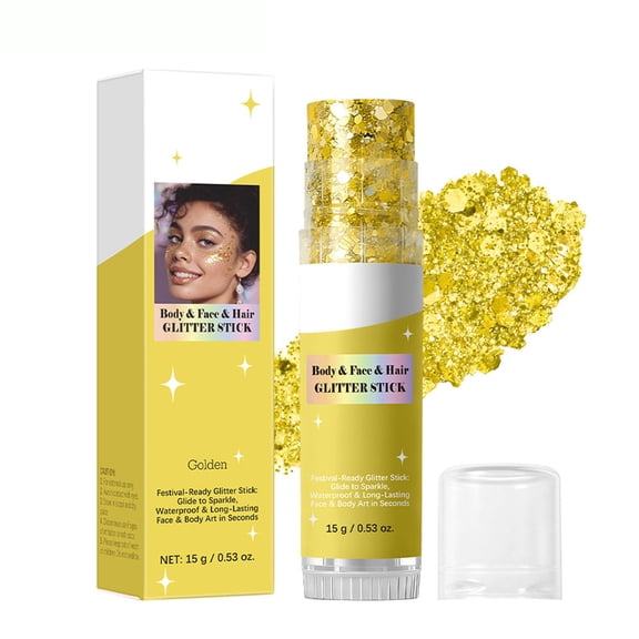 Golden Cosmetic Glitter Stick for Face Body Hair Eyes Nails Festival Party Concert Carnival Makeup 15g