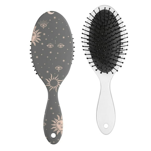Golden Cosmic Hair Detangler Brush - No-Pull Paddle Brush for Long Hair, Spiritual & Witchy Aesthetic