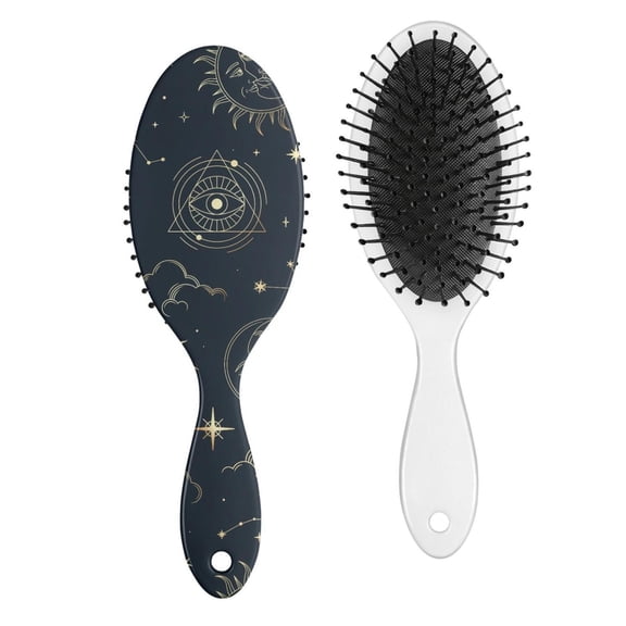Golden Cosmic Hair Detangler Brush - No-Pull Paddle Brush for Long Hair, Spiritual & Witchy Aesthetic