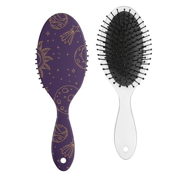 Golden Cosmic Hair Detangler Brush - No-Pull Paddle Brush for Long Hair, Spiritual & Witchy Aesthetic