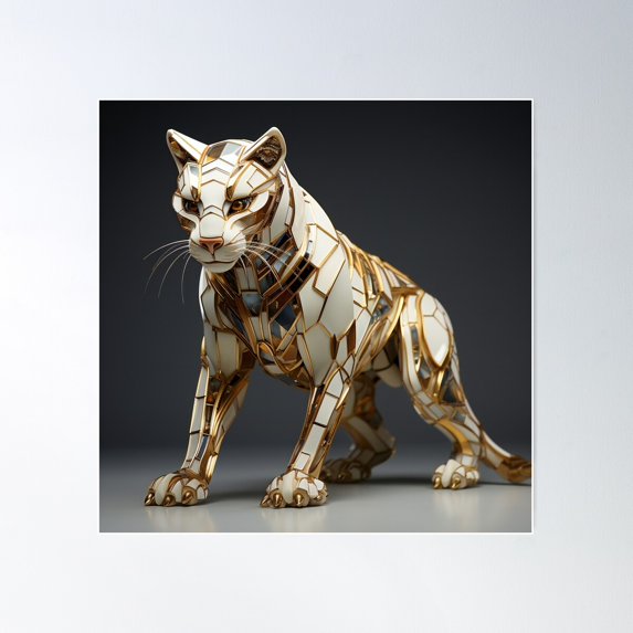 Golden Cougar Art Deco Style Poster Wall Art, Modern Wall Decor For Living Room Bedroom, 24x24 UNFRAMED