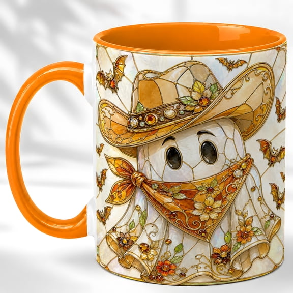 Golden Cowboy Ghost Coffee Mug, Amber Floral Mug, Ceramic 11 oz