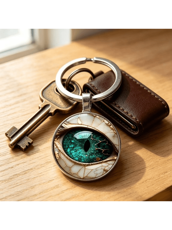 Golden Crack Craft Evil Eye Keychain, Turquoise Marble Eye Pattern Metal Key Ring Charm, Practical Car Key Accessory For Halloween Trunk Or Treat Christmas Gift Giving