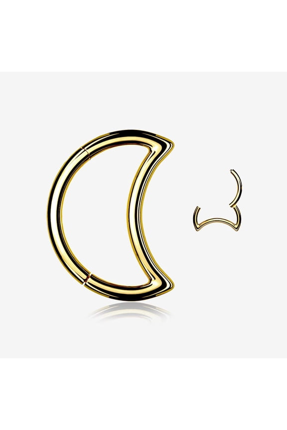 Golden Crescent Moon Seamless Clicker Hoop Ring
