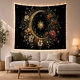 thumbnail image 1 of Golden Crescent Moon and Sun in a Floral Wreath, Dreamy Celestial for Night Sky Enthusiasts, Botanical Wall Art, Birthday Gift, Tapestry Wall Hanging for Bedroom and Living Room, 1 of 7