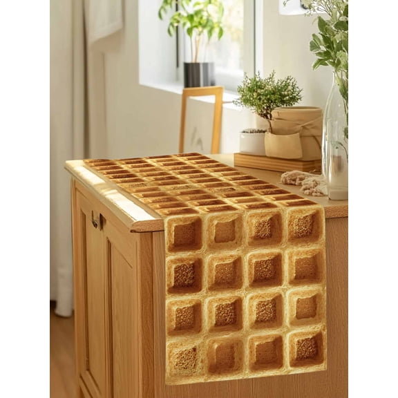 Golden Crispy Waffles Texture Table Runner 36 Inches Long,Kitchen Dining Tablerunners American Country Style Linen Table Runners Dresser Scarves for Home Dinner Wedding Holiday Party Decor
