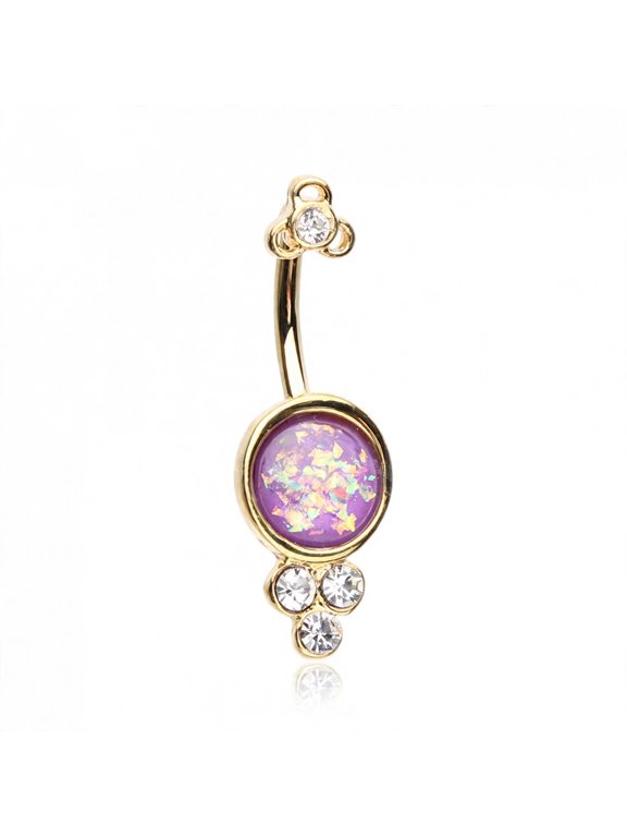 Golden Crop Circles Opal 14G Gold-Plated Steel Belly Button Ring, Clear/Purple