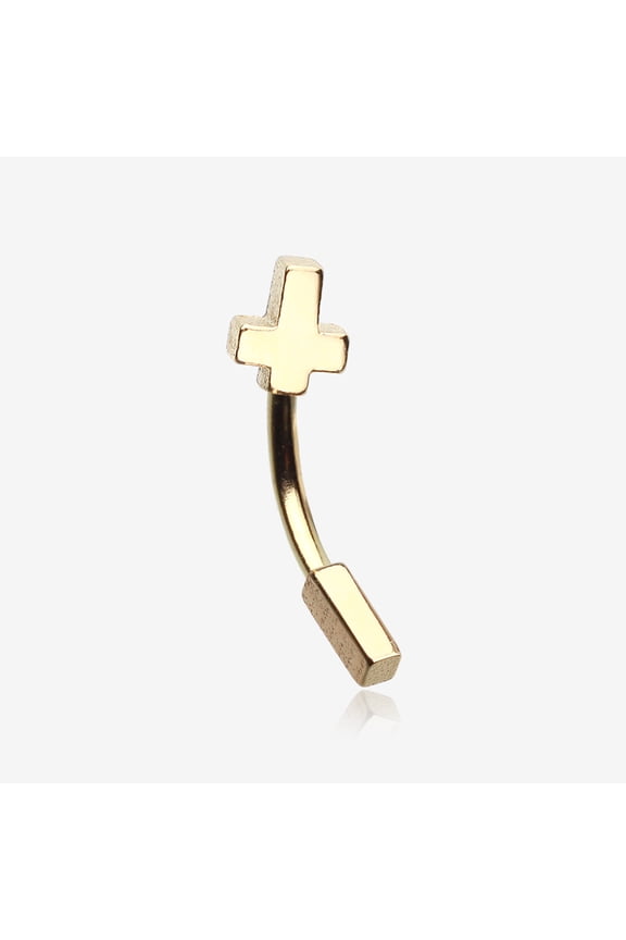 BM25 Golden Cross Curved Barbell Eyebrow Ring-Gold