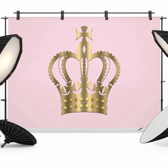 Golden Crown Backdrop for Photoshoot,Photography Photo Studio Background Wall Backdrop,Pink Modern Minimalist Abstract Art Back Drop Banner Panel for Portraits Wedding Live Streaming Decor 7x5Ft