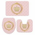 thumbnail image 1 of Golden Crown Bath Mat 3 Piece Bathroom Rug Set, Pink Cartoon Funny Geometric Plaid Art Non Slip Bath Rug Contour Mat and Toilet Lid Cover, Absorbent Shower Mats Soft Bath Rugs and Mats Sets, 1 of 8