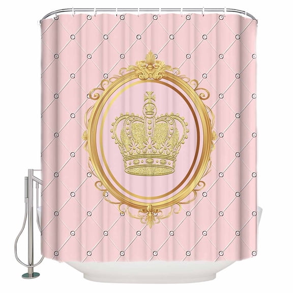 Golden Crown Bathroom Shower Curtains with 12 Hooks Polyester Waterproof Shower Curtain for Stalls and Bathtubs Pink Cartoon Funny Geometric Plaid Art Decorative Bathroom Privacy Curtain 36x72 Inches