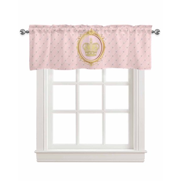 Golden Crown Kitchen Valances for Windows Farmhouse Linen Window Valance Curtain for Living Room Window Treatment Pink Cartoon Funny Geometric Plaid Art Valance Rod Pocket Topper Drape, 42 x 12 Inch