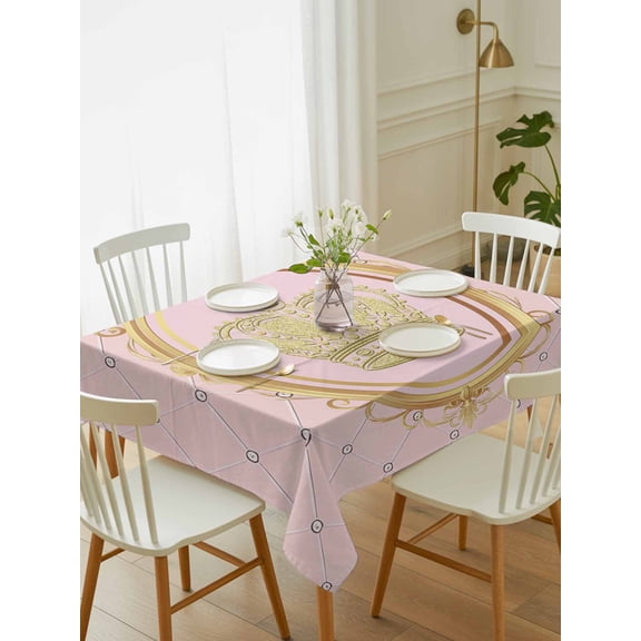 Golden Crown Tablecloth Rectangle Table Cloth 52x70, Waterproof Tablecloth Outdoor Table Cloth, Pink Cartoon Funny Geometric Plaid Art Washable Table Cover for Kitchen Dinning Party