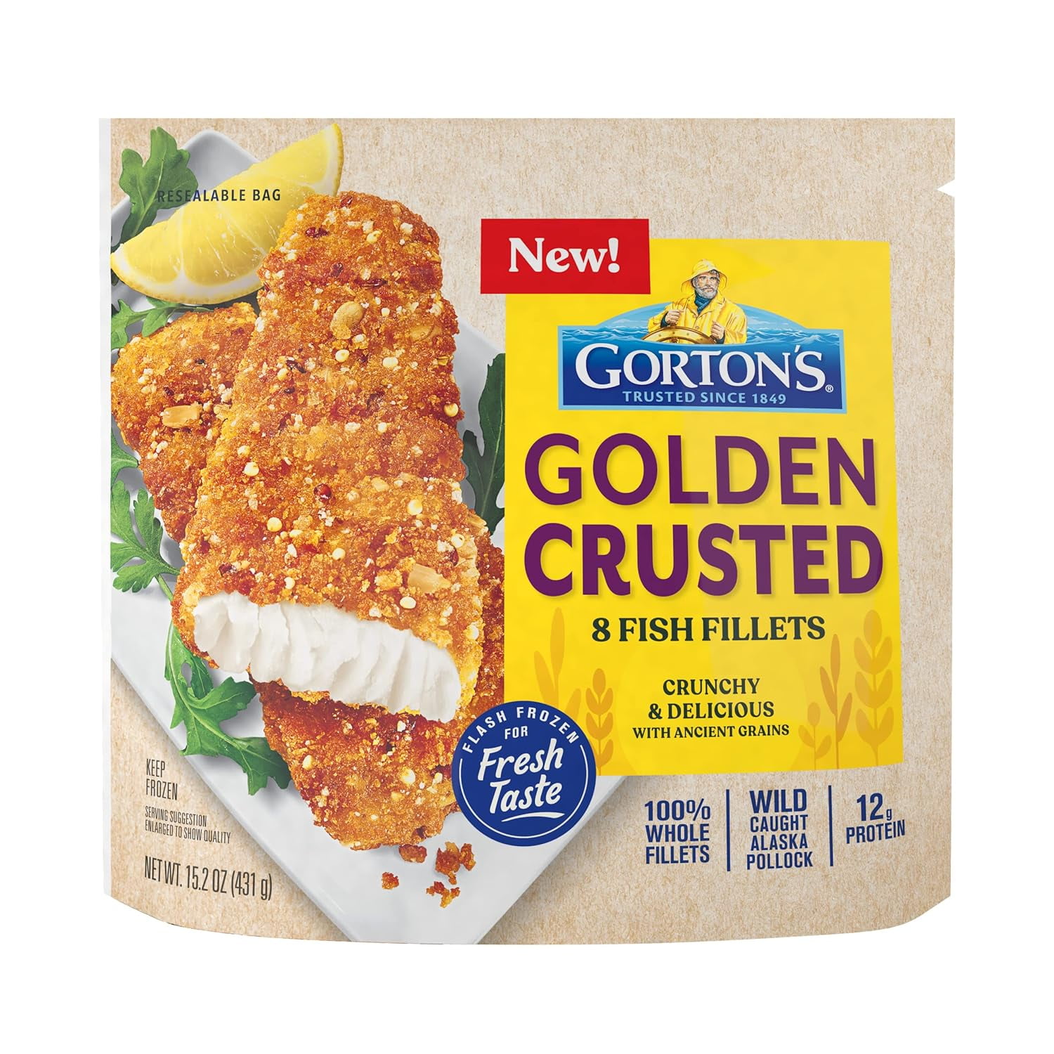 Golden Crusted Fish 100 Whole Fillets, Wild Caught Alaskan Breaded with Quinoa, Amaranth and