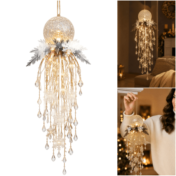 Golden Crystal Ball Cascade Hanging LED Light Christmas Porch ...