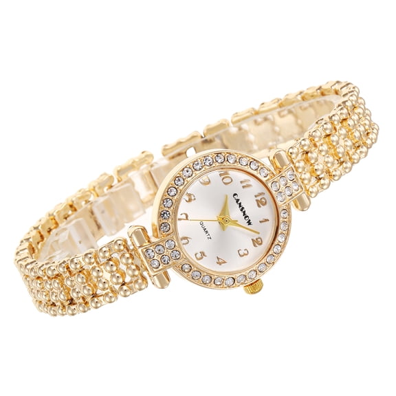 Golden Crystal Bracelet Watch for Women White Dial Quartz Wristwatch Classic Dress Watch for Women