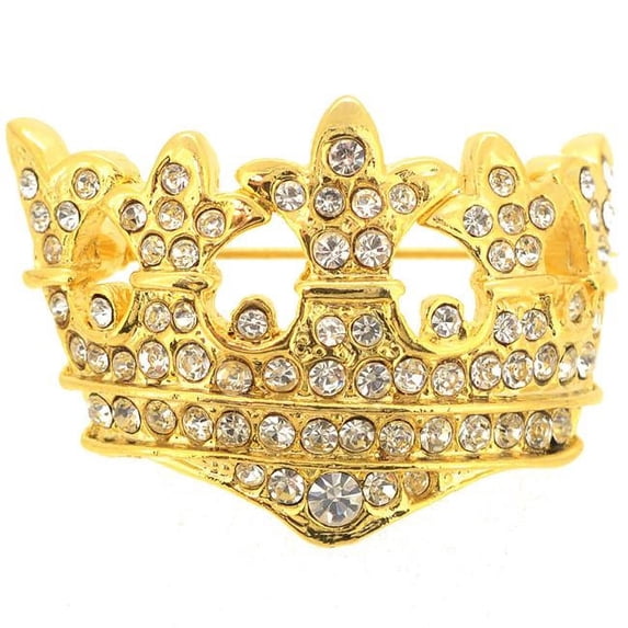 Golden Crystal Crown Pin Brooch - Silver - 1.5 x 1.125 in.