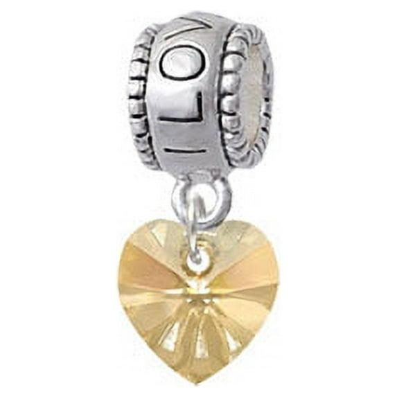 Golden Crystal Heart - I Love You Charm Bead