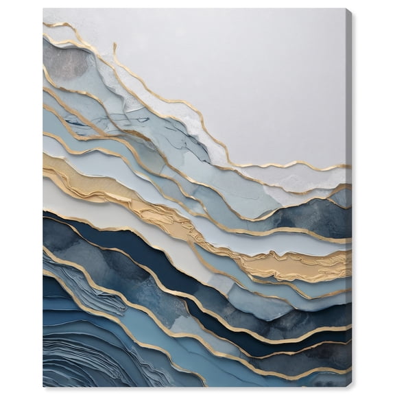 Golden Currents In Water Canvas Modern Blue Abstract Wall Art by Art Remedy, Gallery Wrapped, 24" x 30"