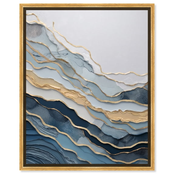 Golden Currents In Water Canvas Modern Blue Abstract Wall Art by Art Remedy, Gold Frame, 16" x 20"