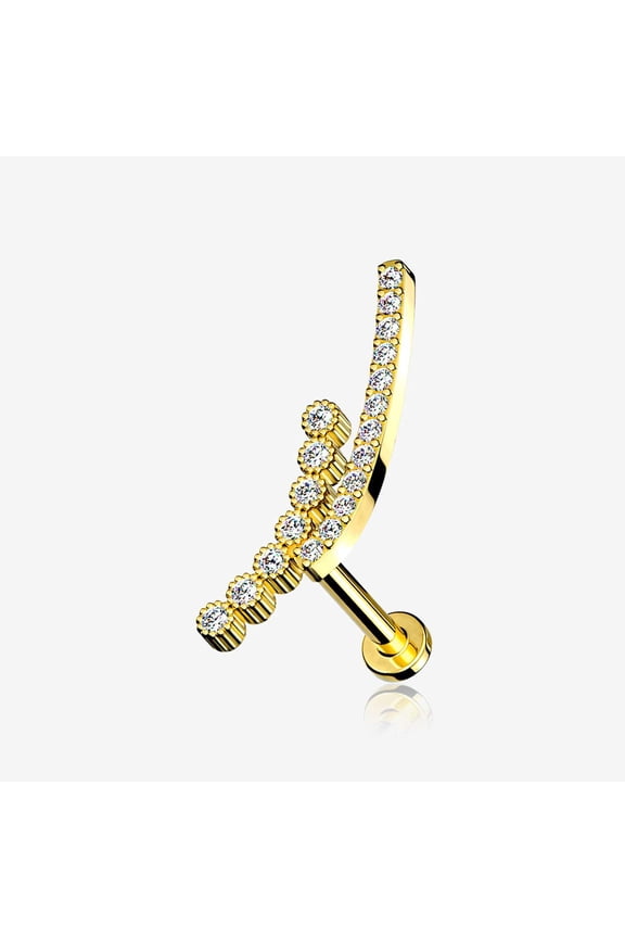 Golden Curvature Sparkle Lined Internally Threaded Labret