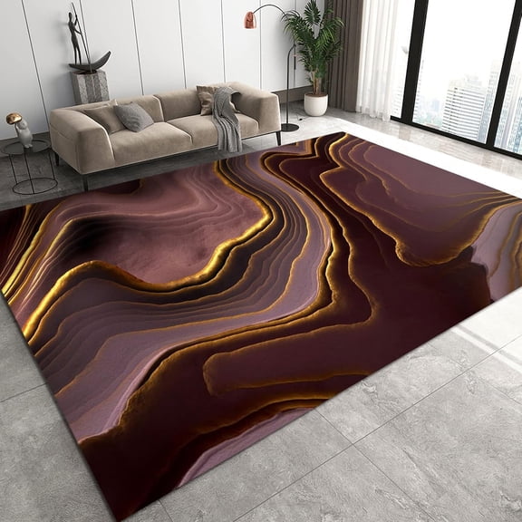 Golden Curved Area Rugs, Non-Slip Art Entrance Carpet, Porch Mat Soft And Easy To Clean Fine Fluff For Living Room Study Bedroom Playroom 3x5ft