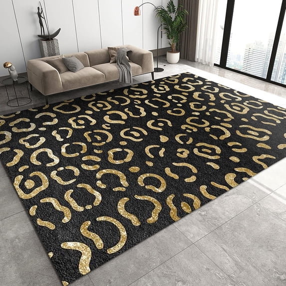Golden Curved Stripes Area Rugs, Light Luxury Fashion Abstract Leopard Pattern 3D Carpet, Area Carpet High Density Dust-Proof Apply to Bedroom Living Room Bath Mat 3x4ft
