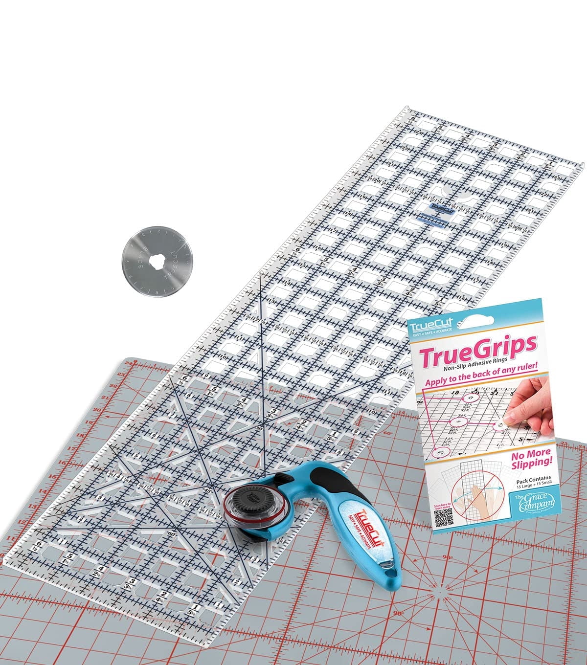 Medium Combo | Includes 45mm My Comfort Cutter, Self Healing Rotary Cutter Mat, 6 .5x 24.5" Ruler, & TrueGrips