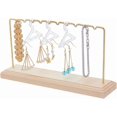 thumbnail image 1 of Golden Dangle Earring Wooden Display Stands 22x5x9cm Iron Bar Wooden Base Jewelry Display Rack with 12Pcs Plastic Earring Display Hangers Tabletop Earring Bracelet Storage Rack Mixed ColorDIY, 1 of 5