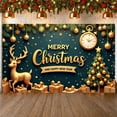 thumbnail image 1 of Golden Decor Christmas Banner Reindeer Design Holiday Display Christmas Tree Pattern Gift Box Elements Merry Christmas Backdrop for Christmas Party New Year Celebration Holiday Gathering, 1 of 9