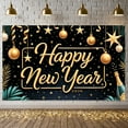 thumbnail image 1 of Golden Decor Happy New Year Banner Star Pattern Festive Backdrop Christmas Balls Green Palm Leaves Holiday Background for New Year Party 2026 Celebration Holiday Gathering, 1 of 9