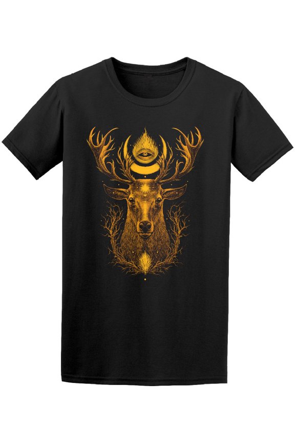 Golden Deer Head Graphic T-Shirt Men -Image by Shutterstock, Male XX-Large
