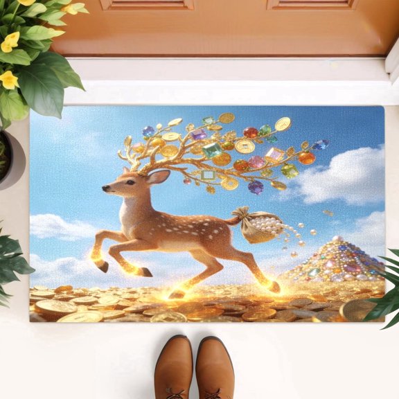 Golden Deer Welcome Doormat Kitchen Door Mat Bathroom Mat - Bring Fortune & Luxury to Your Entryway