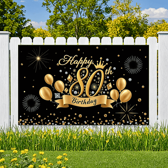 Golden Design Banner 80th Celebration Banner Elegant Decoration for Milestone Birthday Party Event