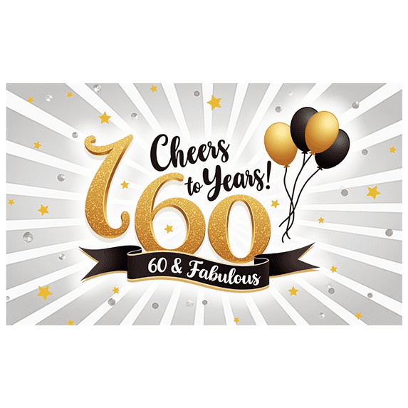 Golden Design Happy 60th Birthday Cheers to Years Banner Fabulous Celebration Background for Adult Party Indoor Decoration