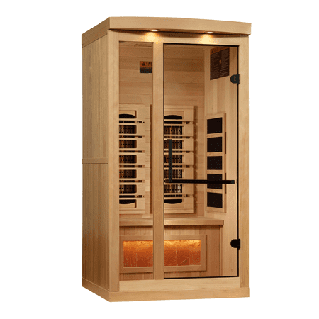 Golden Designs 1-2-Person Full Spectrum PureTech Near EMF FAR Infrared Sauna with Himalayan Salt Bar (Canadian Hemlock)