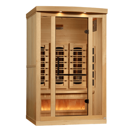 Golden Designs 2-Person Full Spectrum PureTech Near EMF FAR Infrared Sauna with Himalayan Salt Bar (Canadian Hemlock)