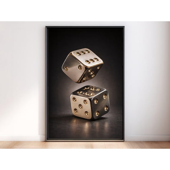Golden Dice Wall Art, Casino Poster, Luxury Game Room Decor, Modern Man Cave Print, Unframed Paper Poster 8x10in