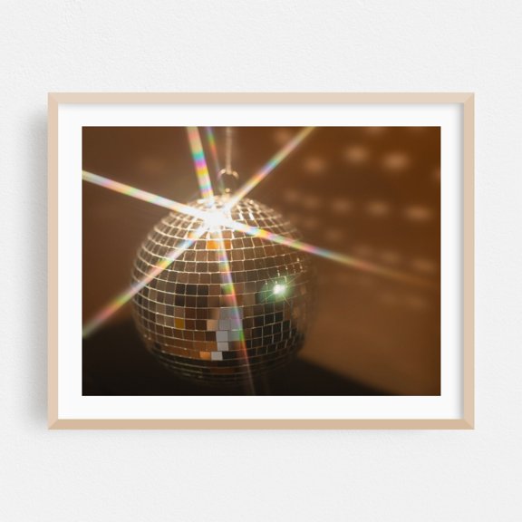 Golden Disco Ball Sparkling Holiday Party Room Decor Photography - Amsterdam North Holland The Netherlands Photography Disco Ball Nightlife Retro Psychedelic Oak Framed Wall Art Print 6 x 8 inches